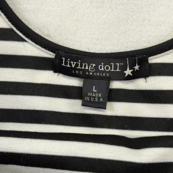 Living Doll Black White Striped Peplum Bodycon Sleeveless Mini Dress Size L - Picture 2 of 9